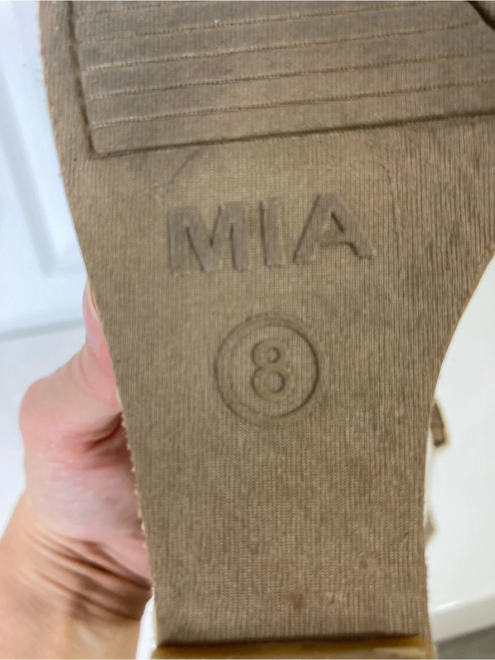 MIA Espadrilles Women 8 Strappy Wedge Pearls Sequins Cream Sandals